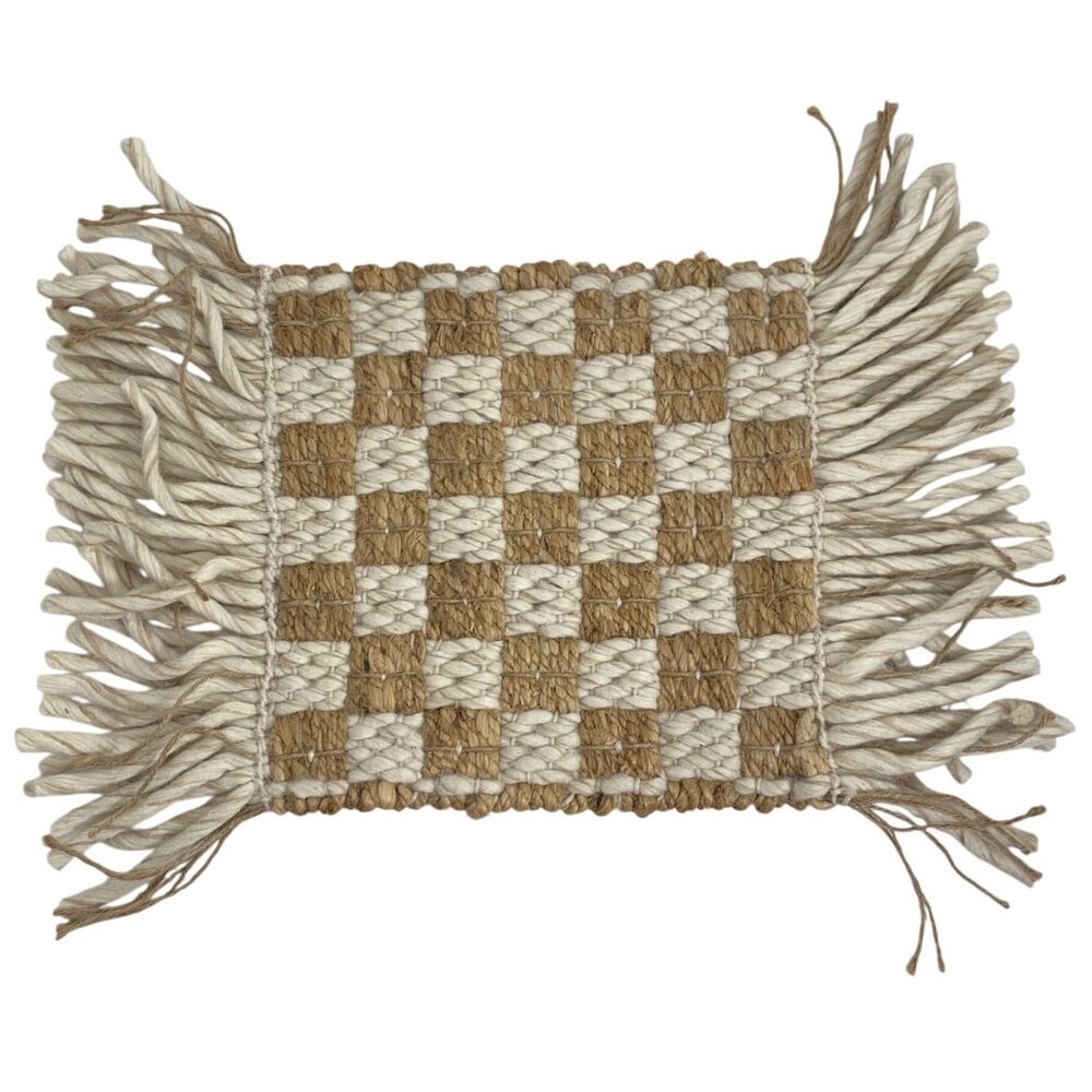 Chess Weave Jute Wool Rug SAMPLE Placemat Handmade In India NWT By West Elm